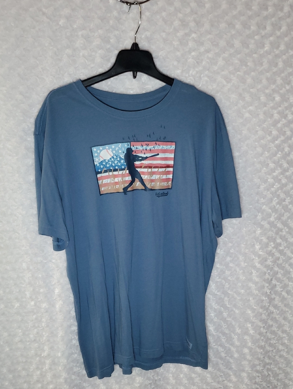 Life Is Good Men's Slate Blue Short-Sleeve Tee with Patriotic Graphic XL
